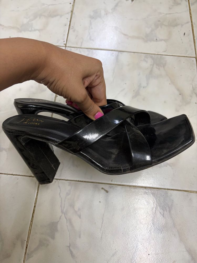Chic Black Patent Block Heels