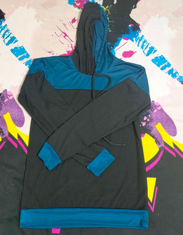 Full Sleeves T-shirt, Black And Blue In Colour.