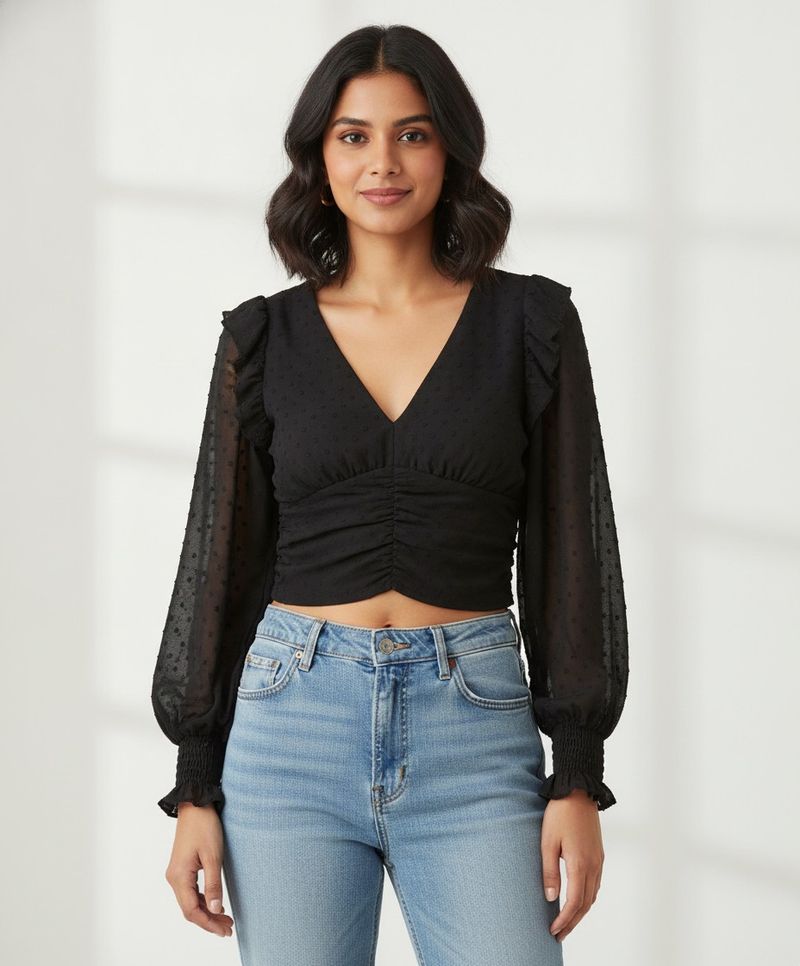 Self design V-neck crop top