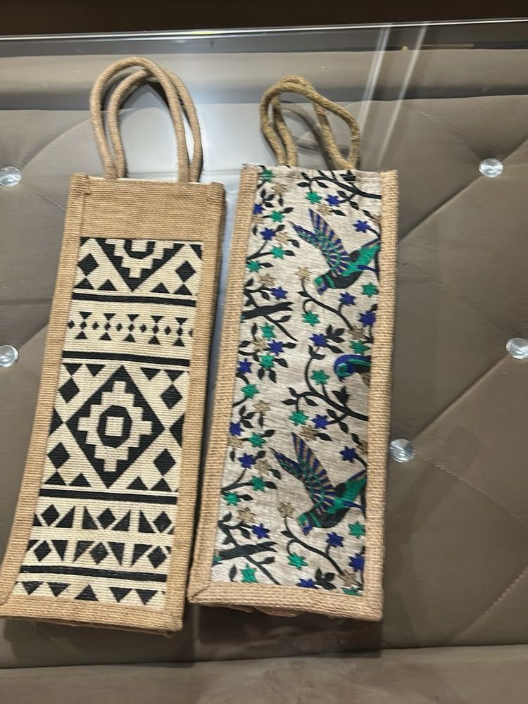 Set of 2 Jute bottle bags