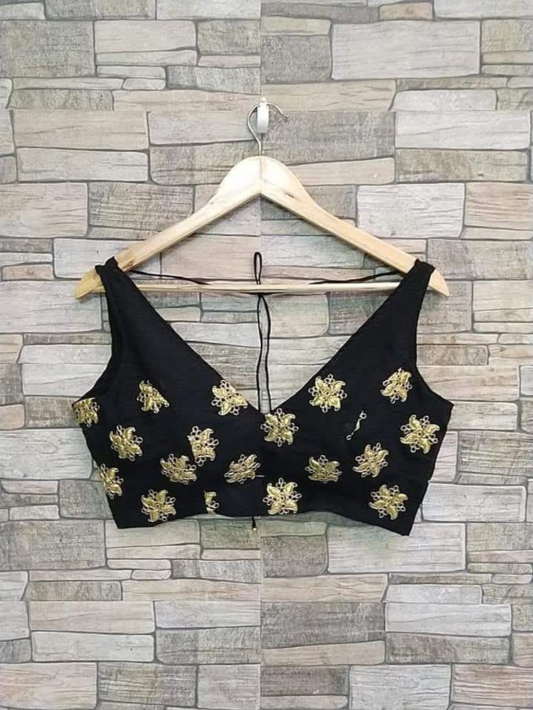 Black Embroidered V-Neck Blouse fix price