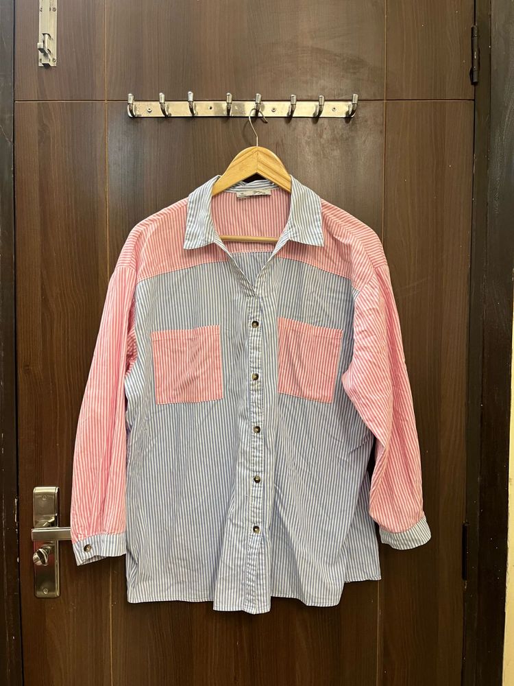 Chic Striped &amp; Pink Button-Up Shirt