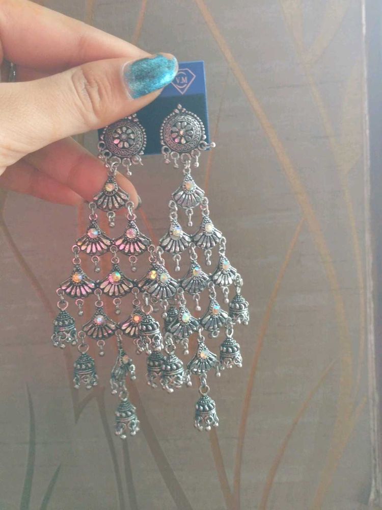 Oxidized Silver Chandbali Kashmiri Earrings