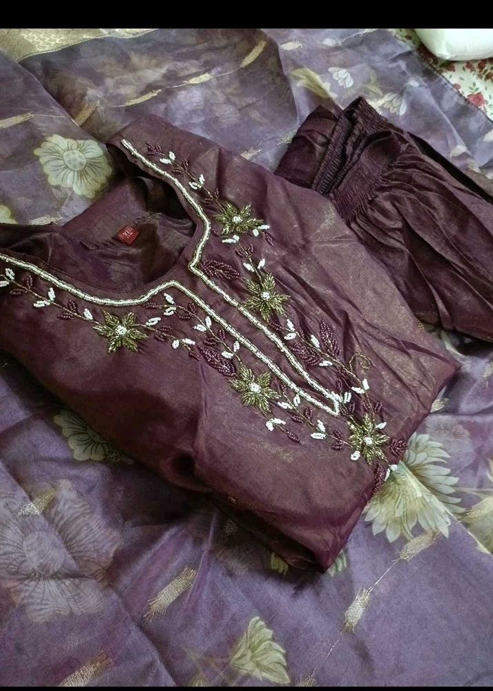 Embroidered Purple Kurta Set