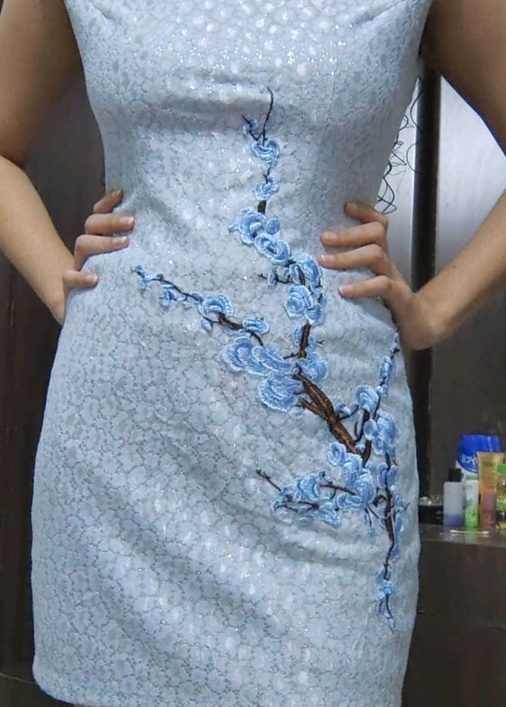 Light Blue Floral Embroidered Dress