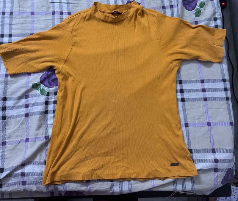 ribbed orange Mock Neck Long Sleeve Top