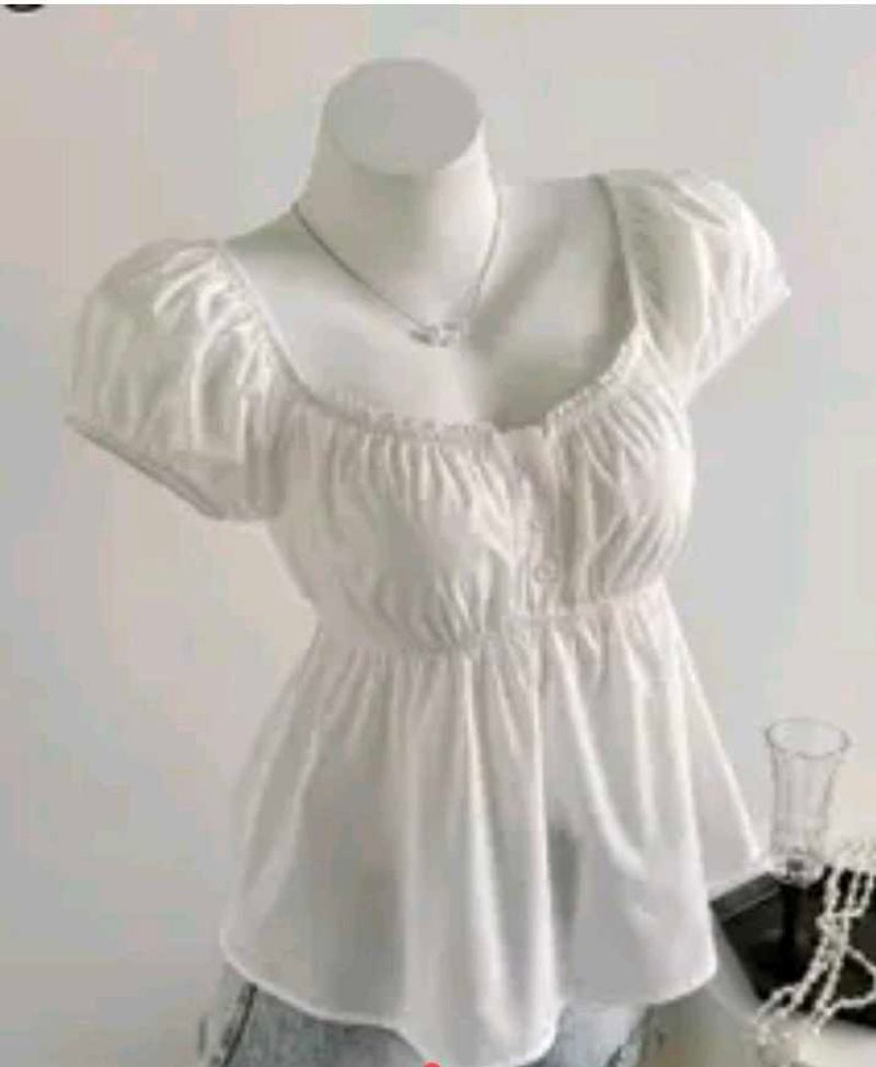 White Puff Sleeve Button-Up Top M seize