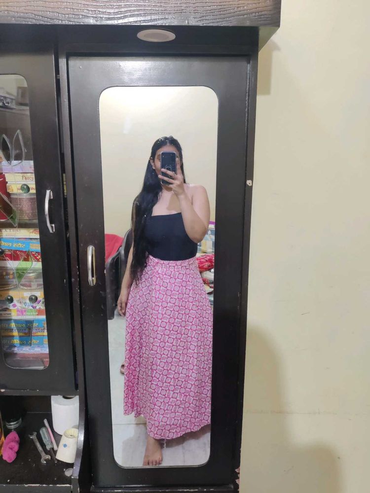 Stylish Pink Printed Ethnic Skirt