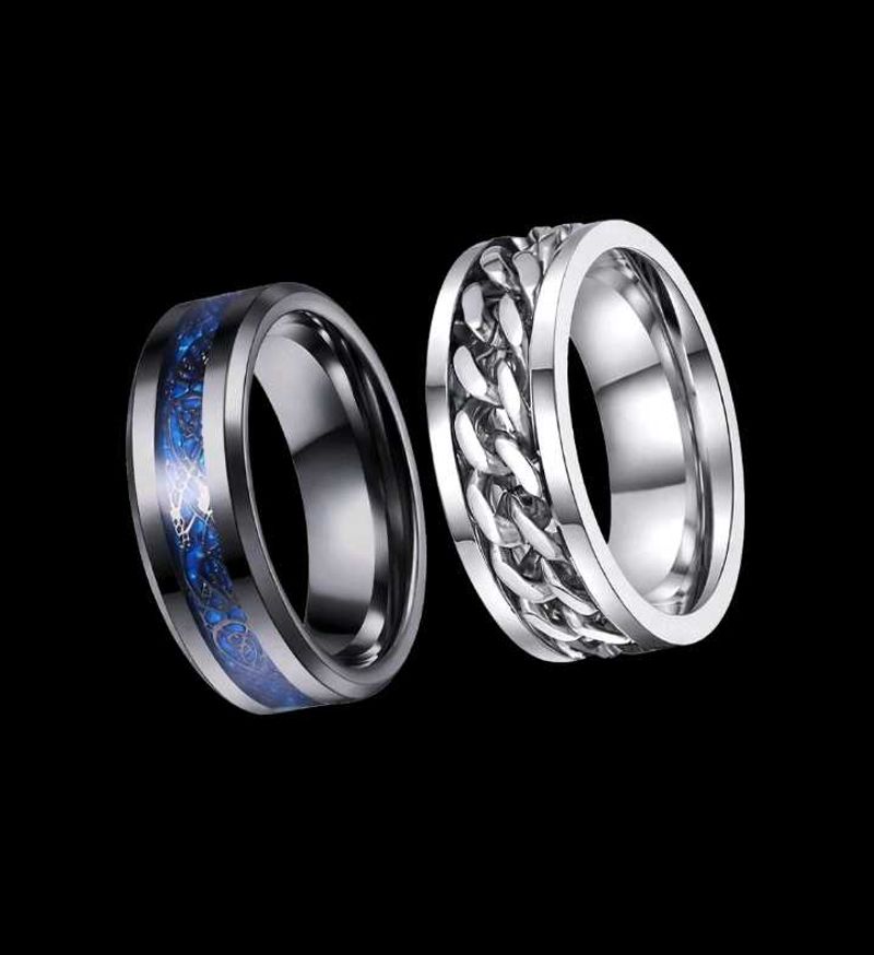 Men's Blue &amp; Silver Rings Set - Unique Des