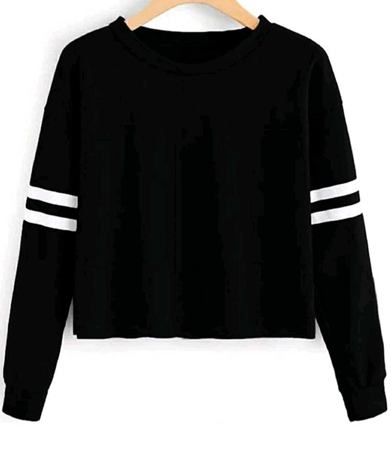 women Black two  T-Shirt with Striped Sleeves