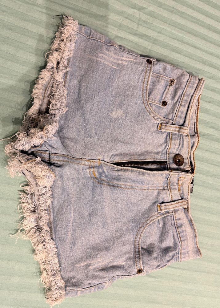 high waist distressed Denim Shorts