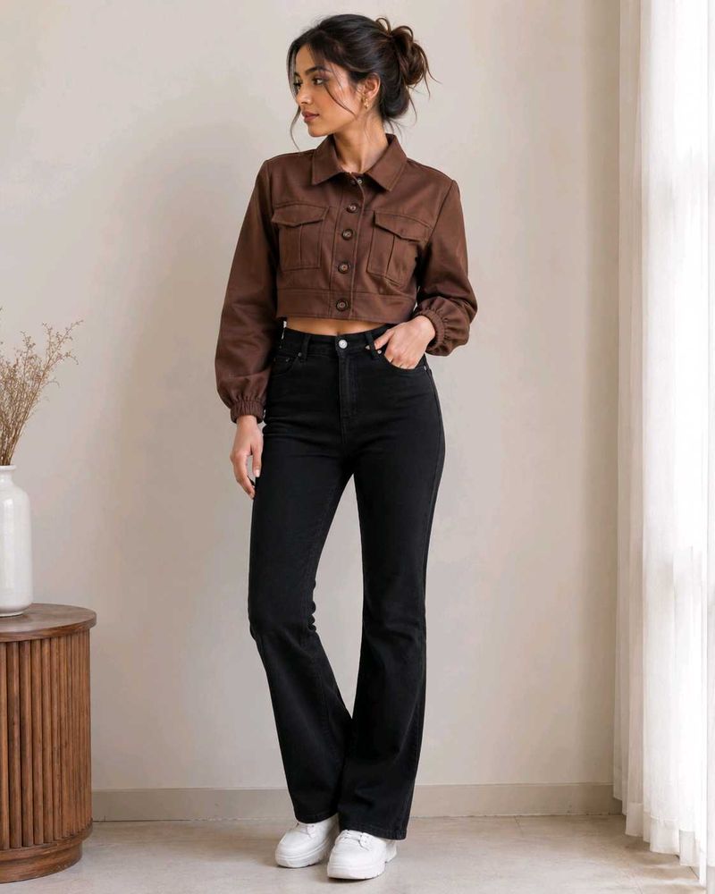 MADAMME - Stylish Brown Cropped Jacket