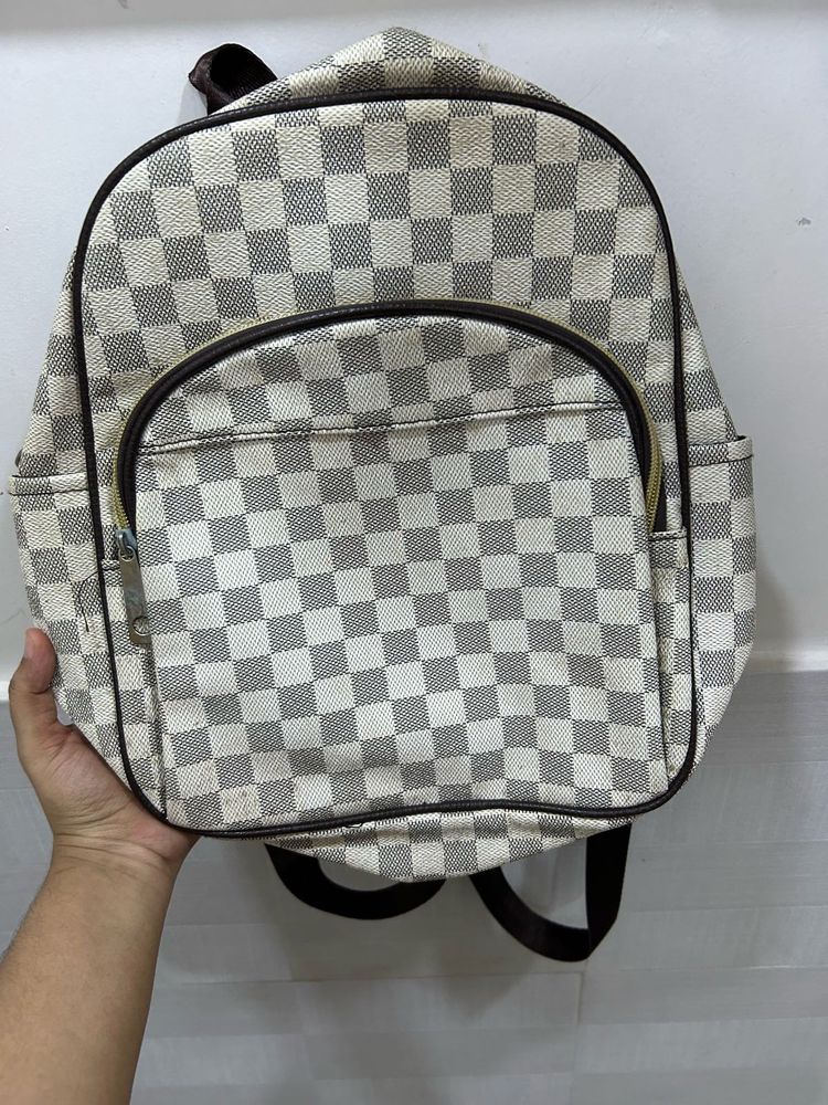 Designer Faux Leather Checkered Backpack