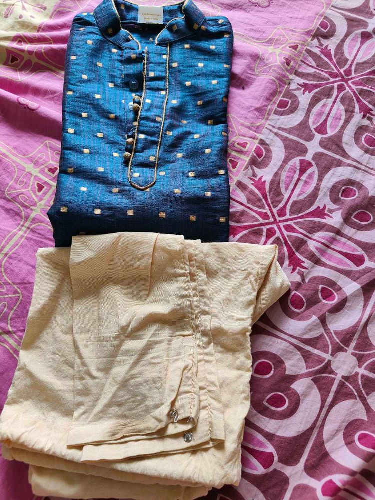 Boy's Blue Silk blend Kurta Set