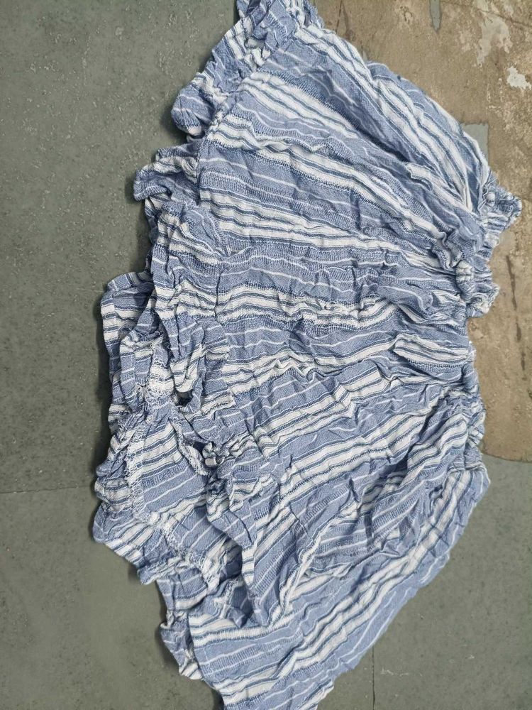 Blue &amp; White Striped Ruffle short