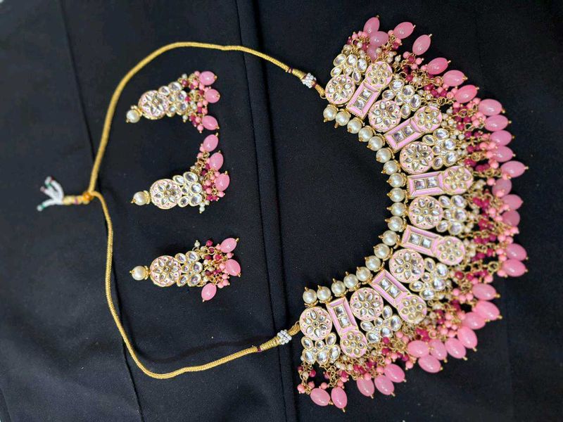Stunning Pink &amp; Gold Necklace Set
