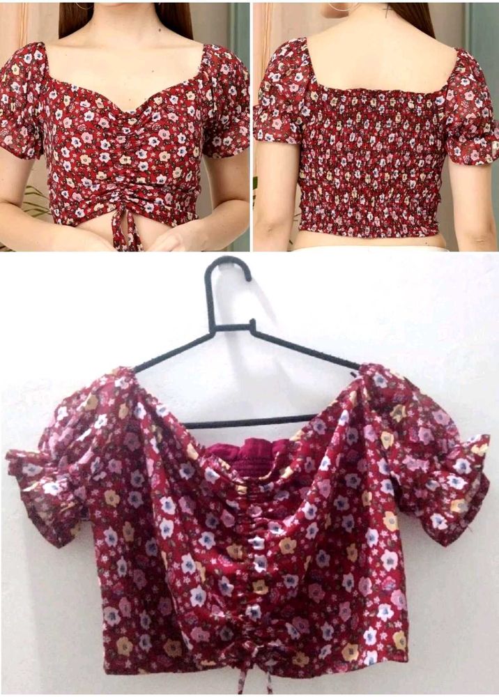 Floral Print Crop Top, Size - M