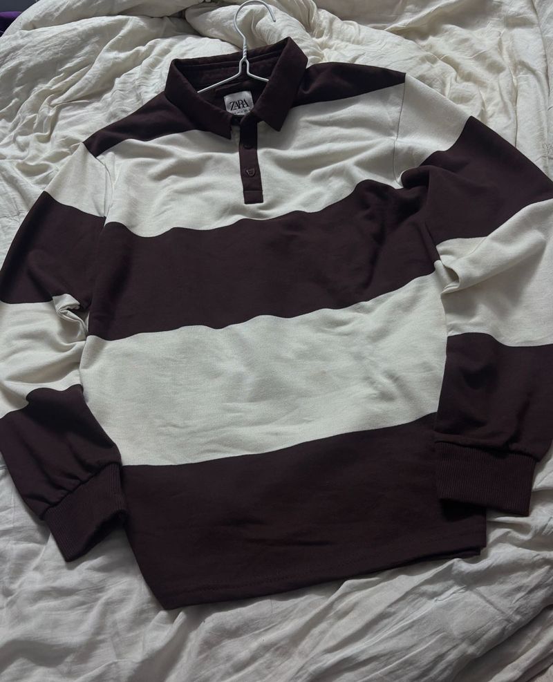 Striped Long Sleeve Polo Top