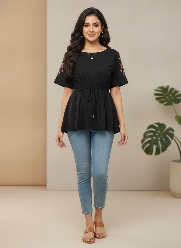 Embroidered Black Tunic Top