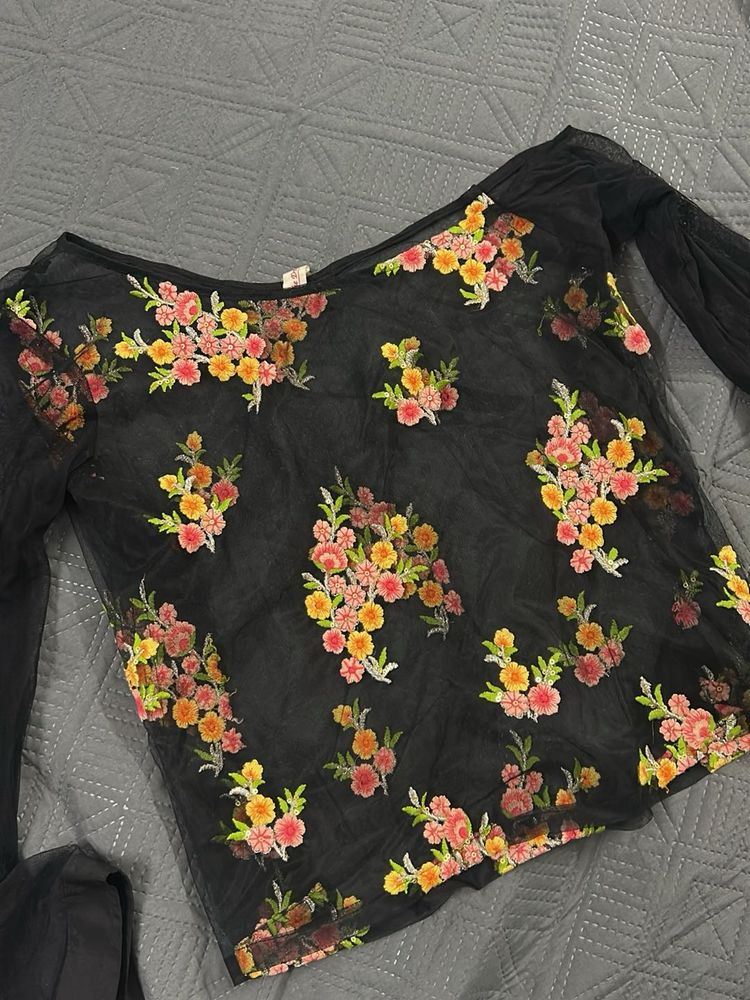 Sheer Floral Embroidered Top
