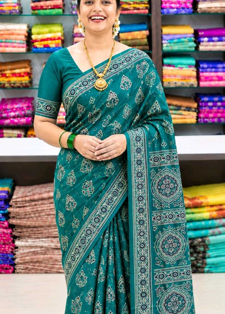 Elegant Teal Printed Saree