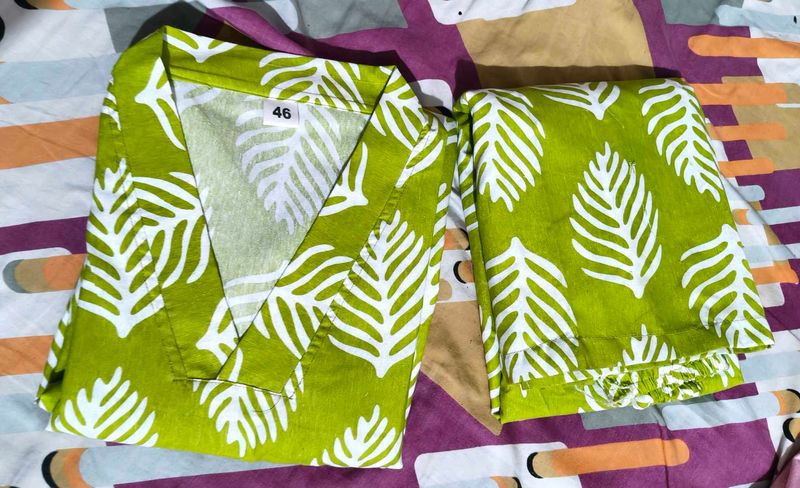 New lime Green Leaf Print Kurta Set