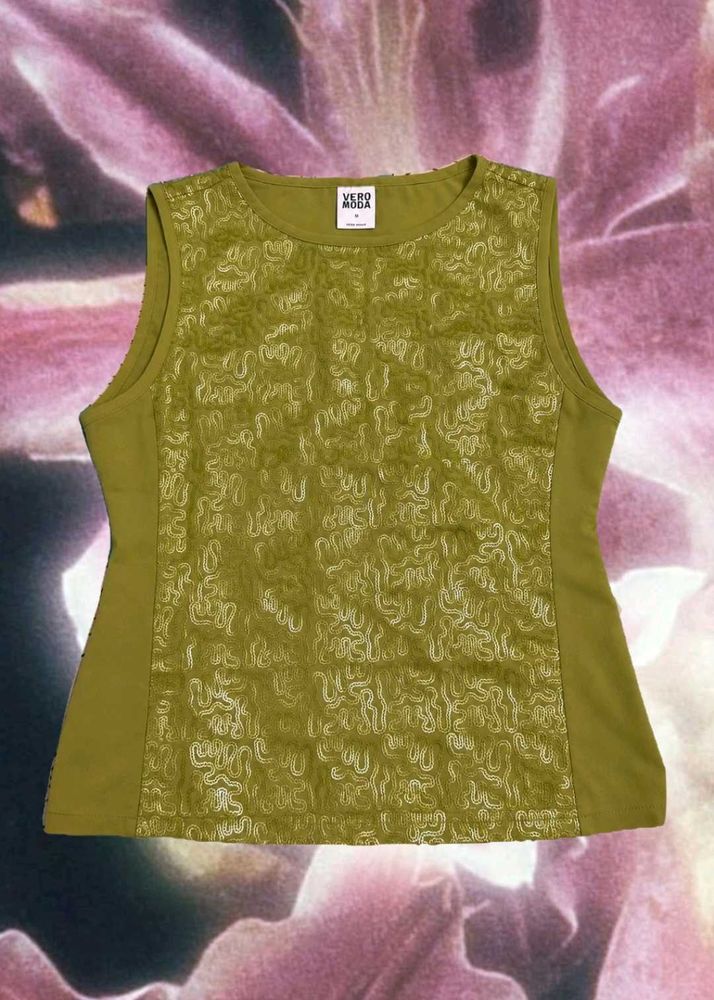 Stylish Olive Green Sequin Tank Top