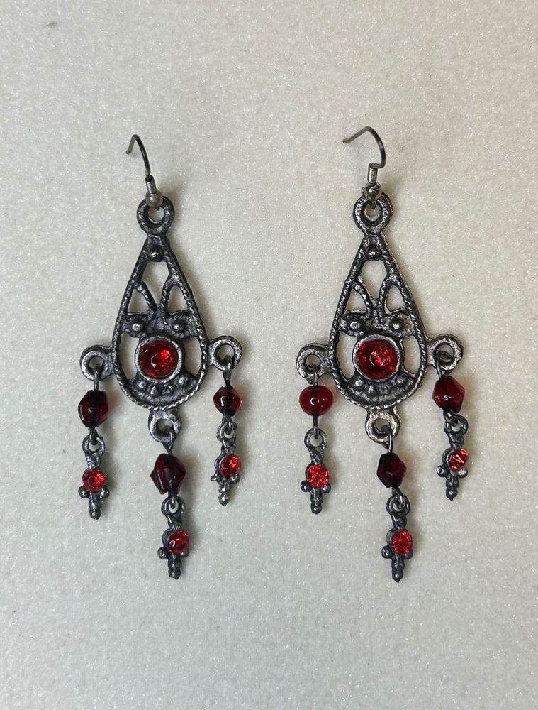 Red droplet dangler earrings