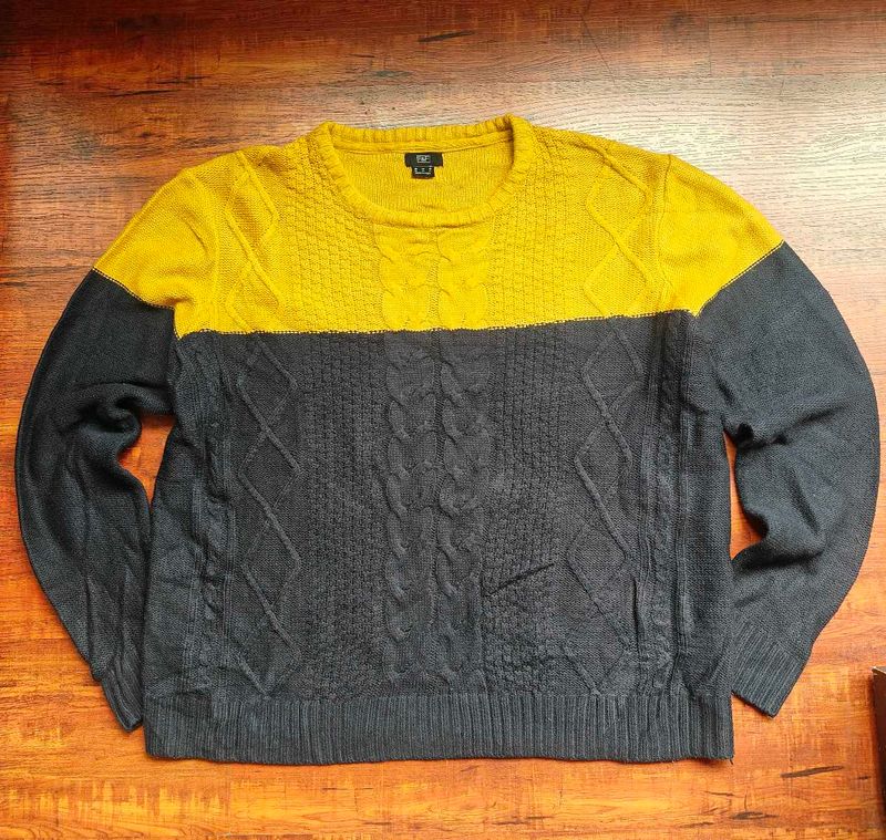Men's Yellow &amp; Grey Cable Knit Sweater