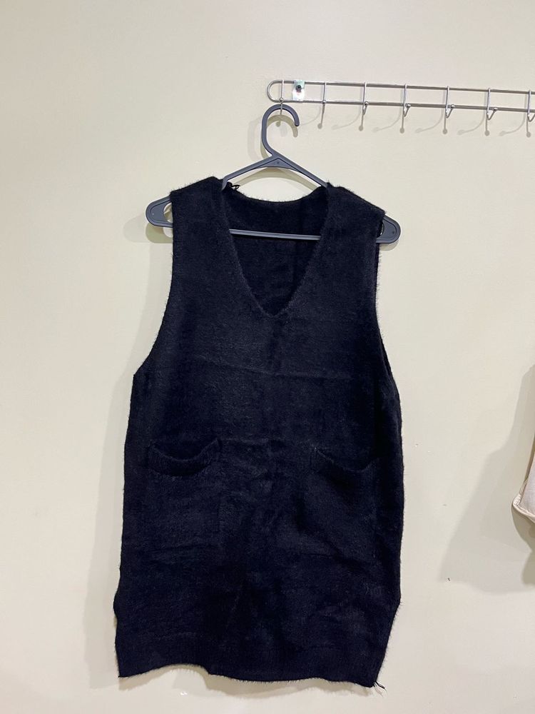 Cozy Black V-Neck Vest