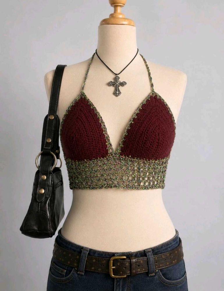 Sexy Crochet Halter Neck Crop Top