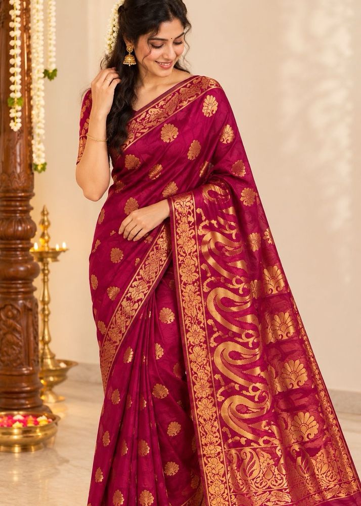 Elegant Pink Silk Saree with Gold Border