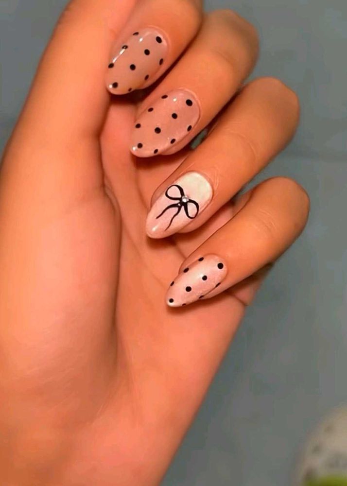 Polka Dot Nails with Bow Accent