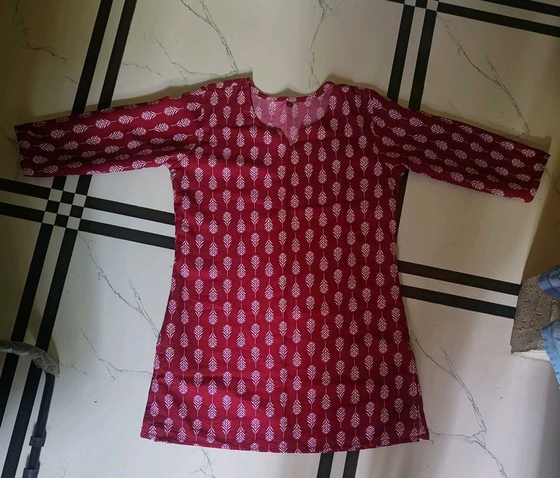 Maroon Printed Cotton Kurta