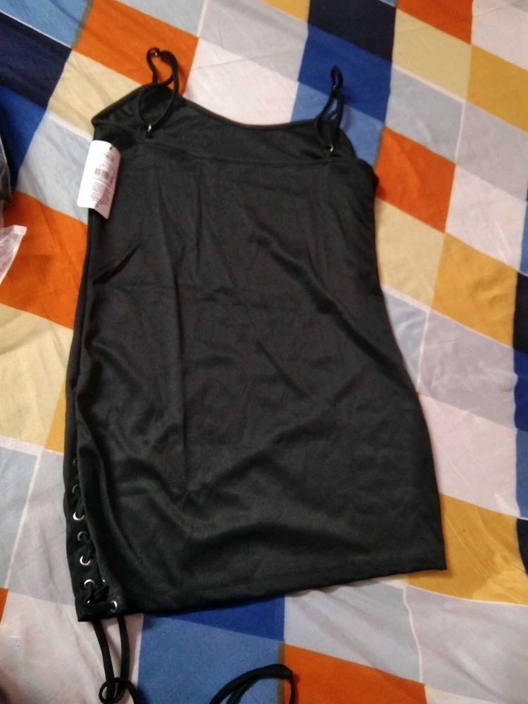 Chic Black Lace-Up Slip Dress