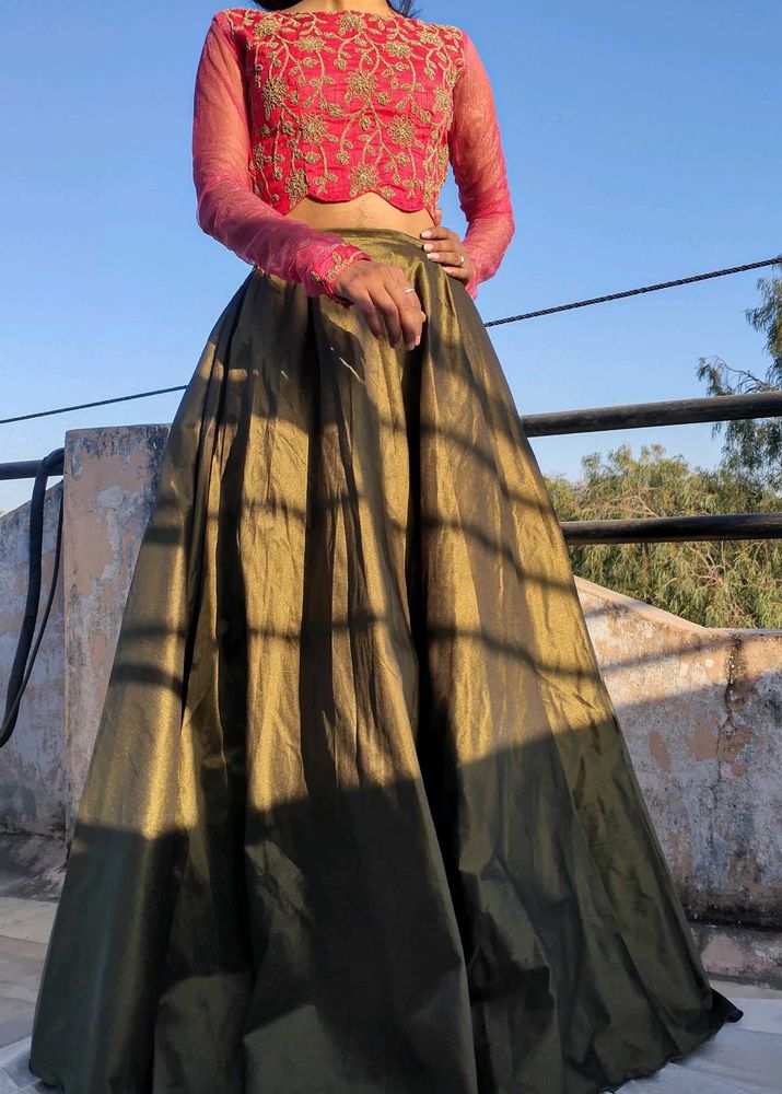 Boutique Olive Metallic Glaze Lehenga Set