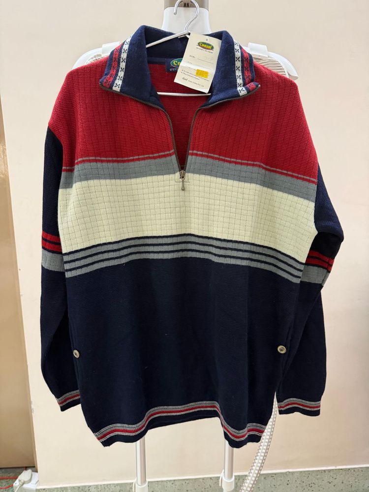 Men's Striped Quarter Zip Sweater