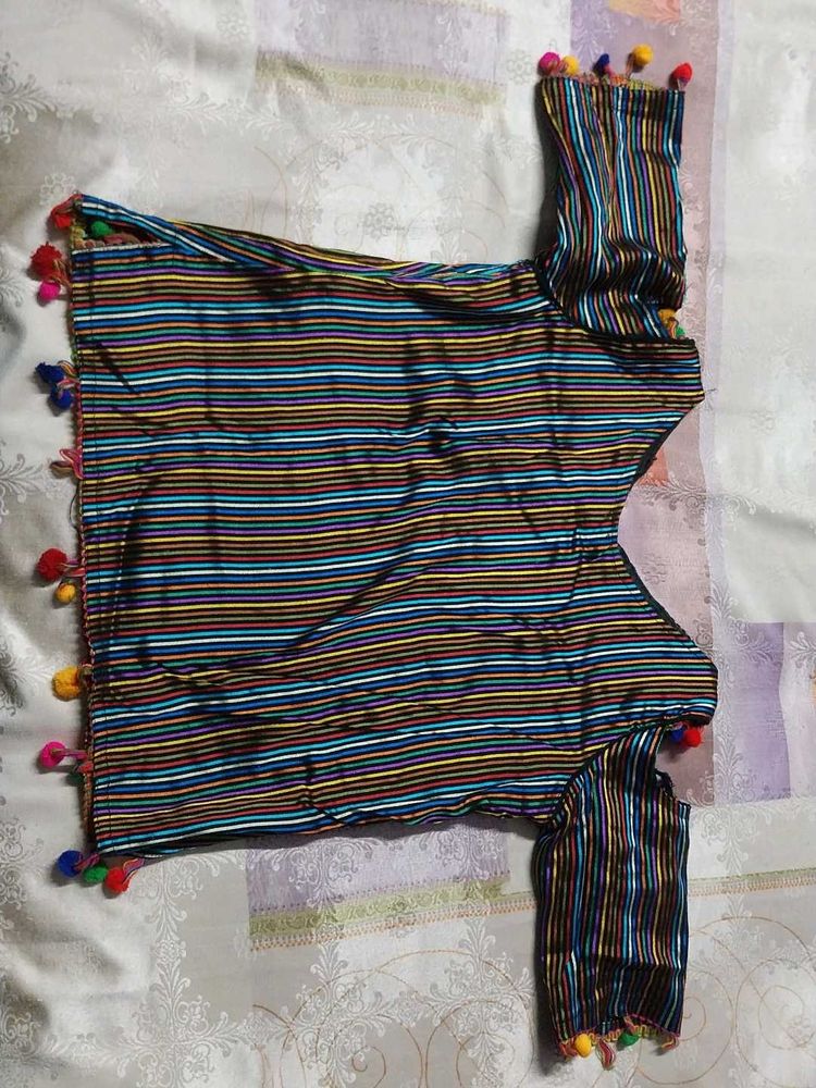 Boho Striped Blouse with Tassels