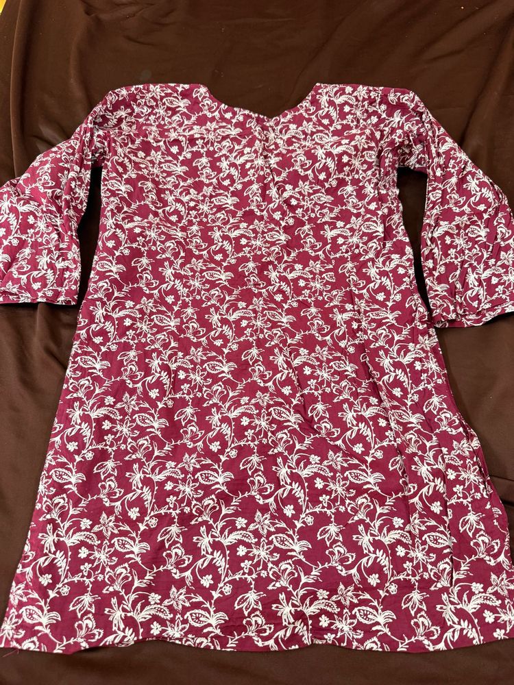 Maroon Floral Print Kurta