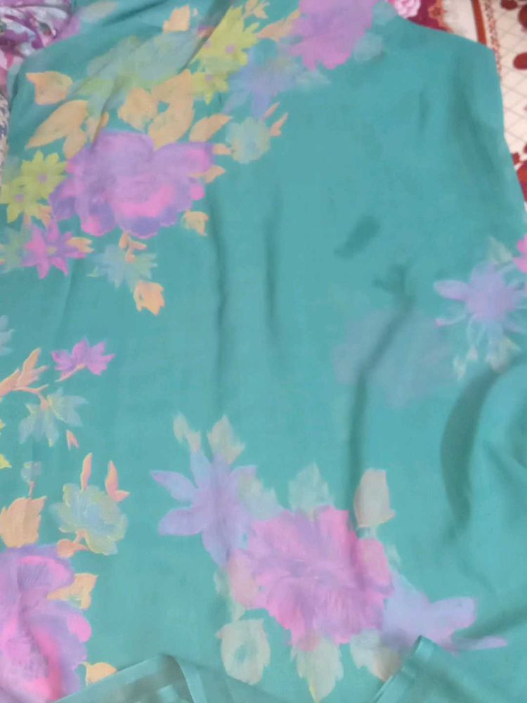 Beautiful Teal Floral Saree