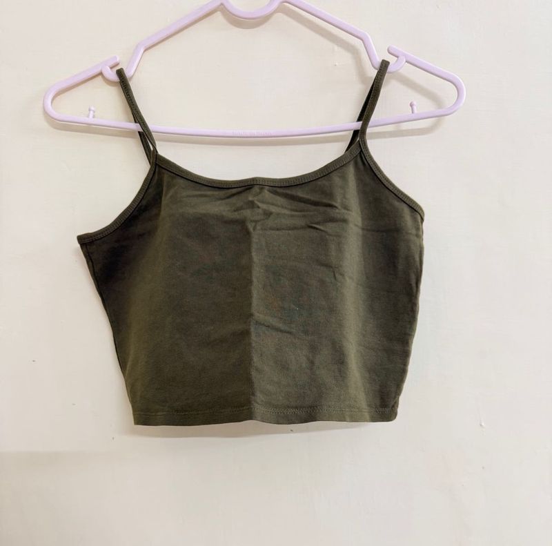 Olive Green Spaghetti Strap Crop Top