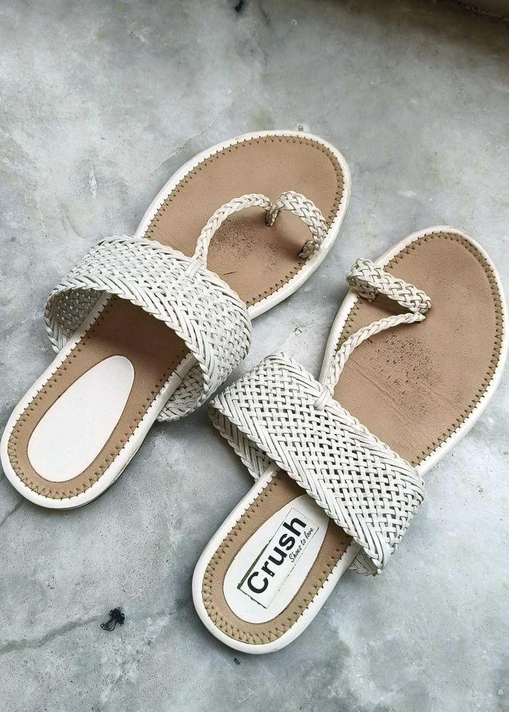 White Woven Toe Ring Sandals