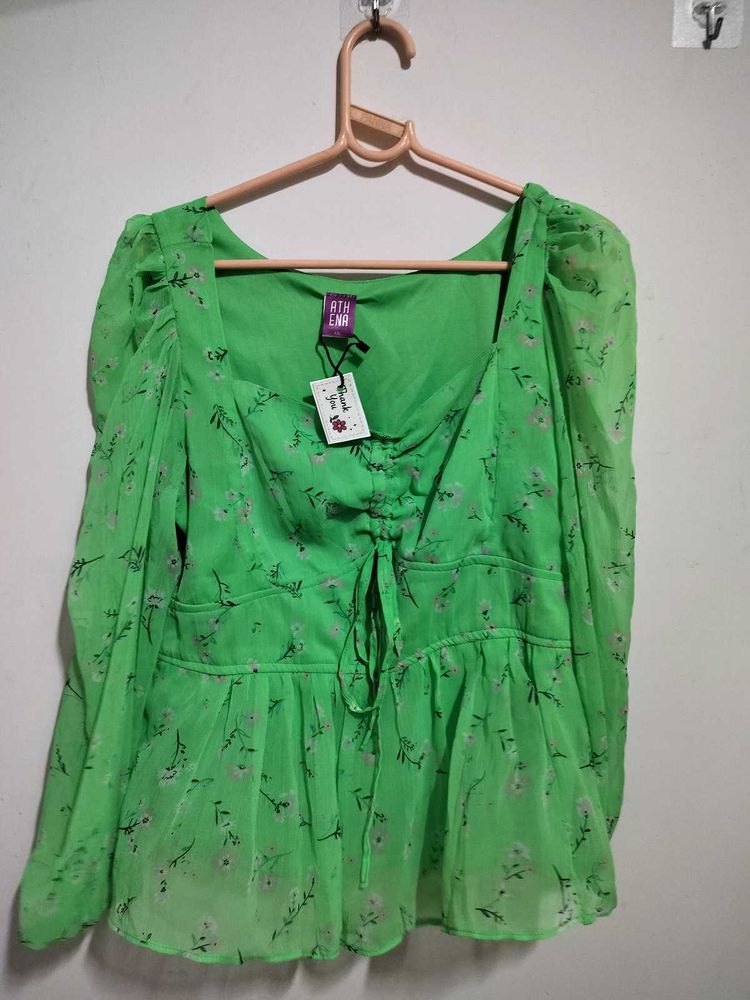 Sheer Floral Print Ruched Top
