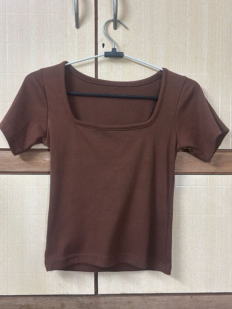 Brown Square Neck Top