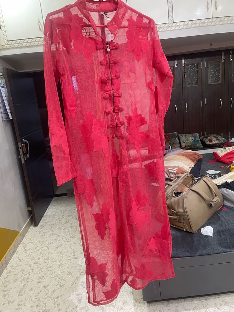 Sheer Red Floral Kurta