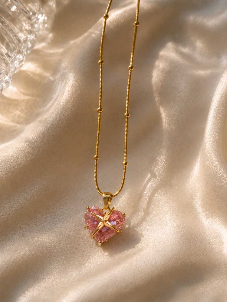 Sparkling Pink Heart Necklace