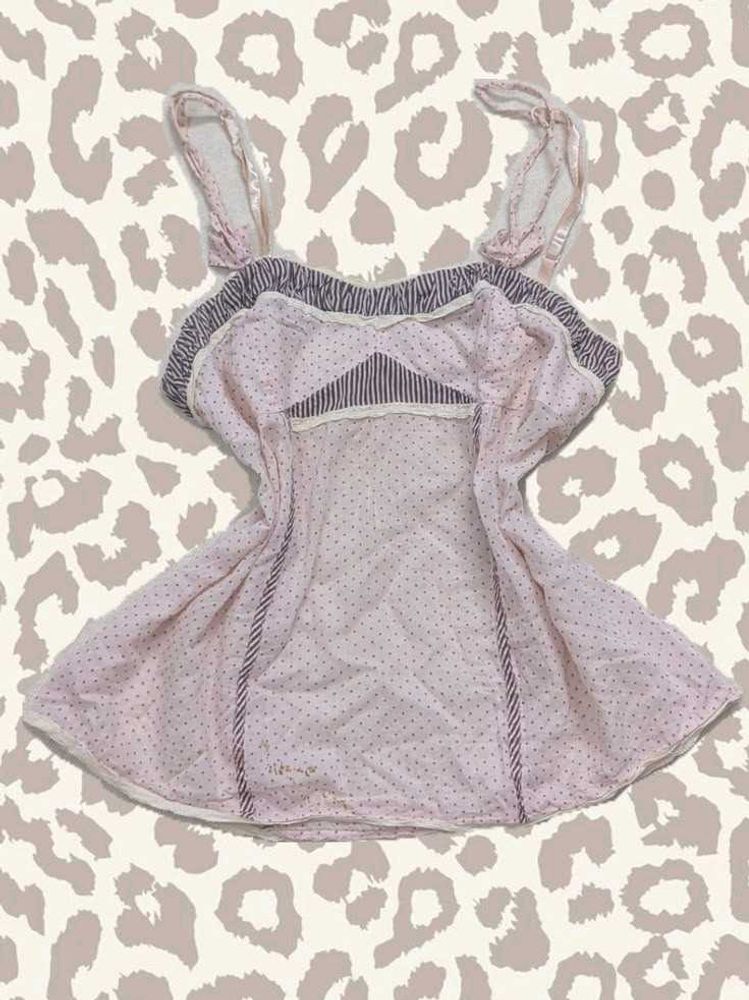 Y2k Coquette Baby Pink Polka Dot Babydoll Top