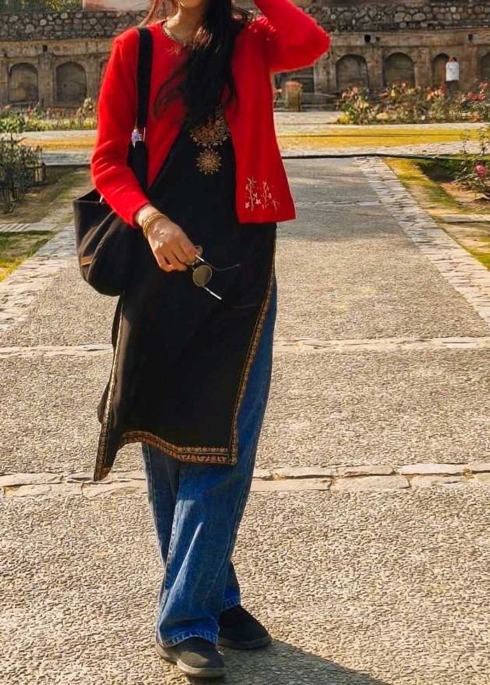 Black Kurta with Red Trim