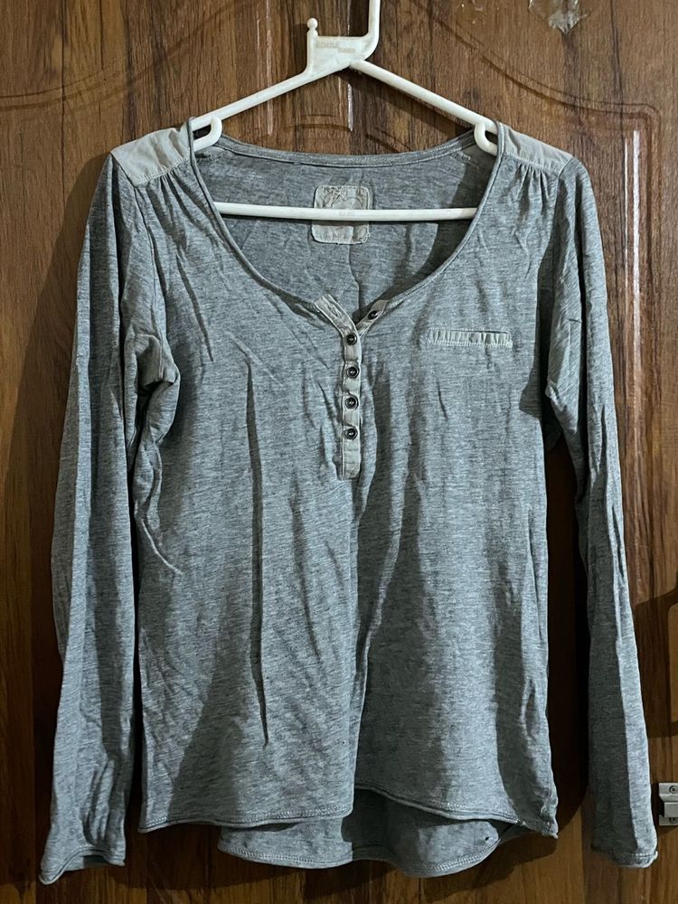 Cozy Grey Long Sleeve Henley Top