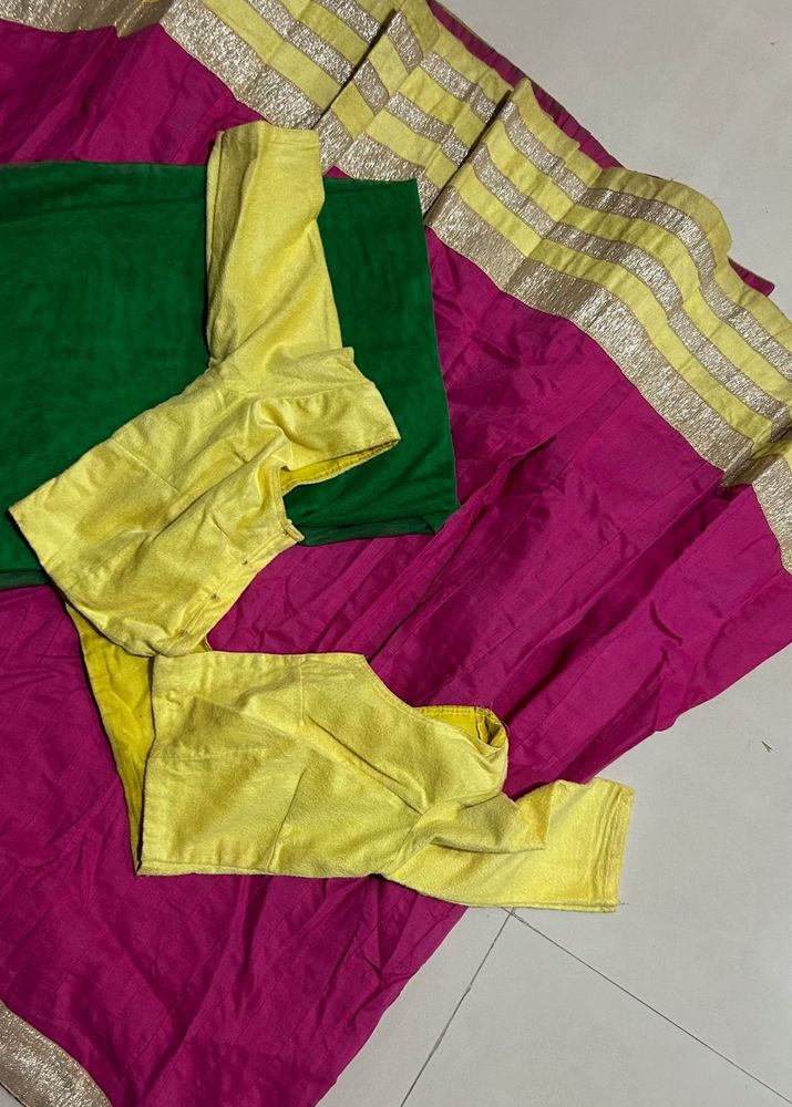 Vibrant Pink &amp; Yellow Lehenga Choli Set